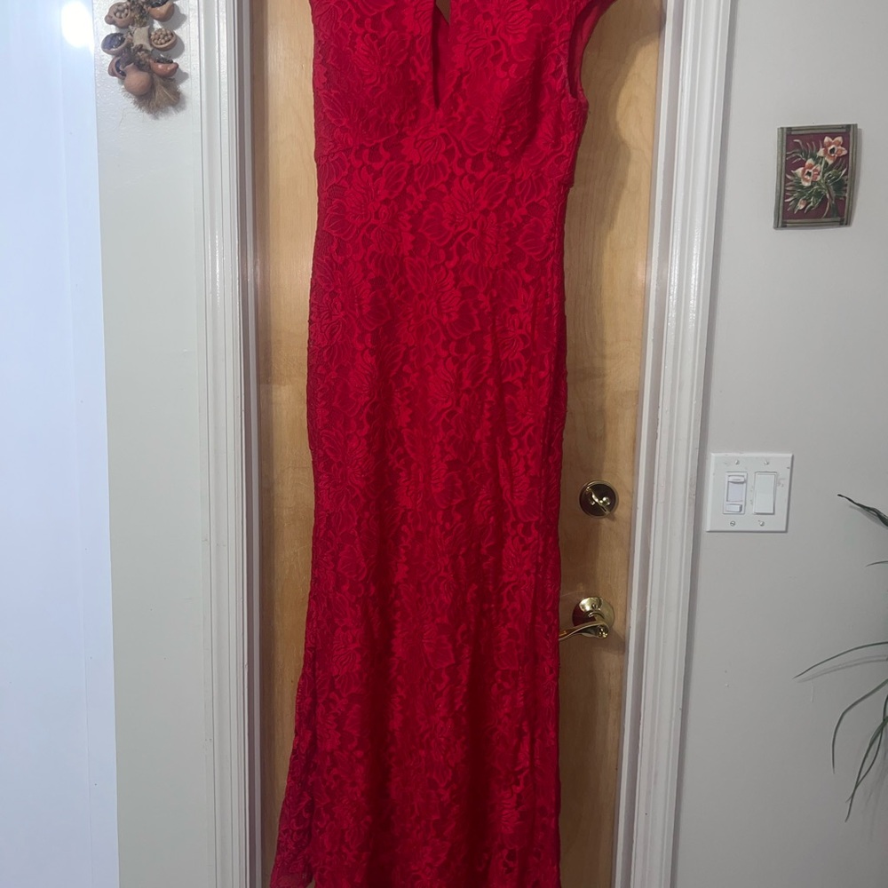 Betsy & Adam Red V-Neck Sleeveless Gown for Prom